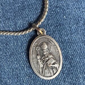 Silver Saint Augustine and St Monica Pendant medal Necklace vintage
